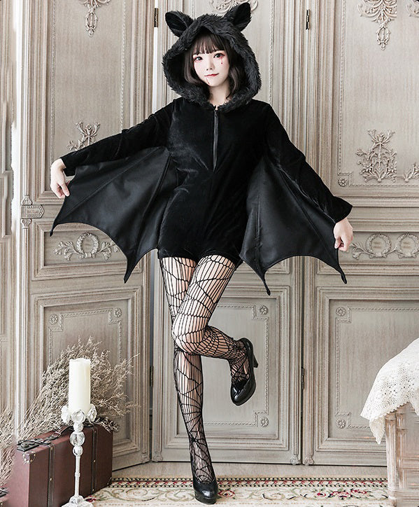 もこもこ コウモリ コスチューム ハロウィン 衣装 コスプレ ミニ パーカー　かわいい　着用イメージ
