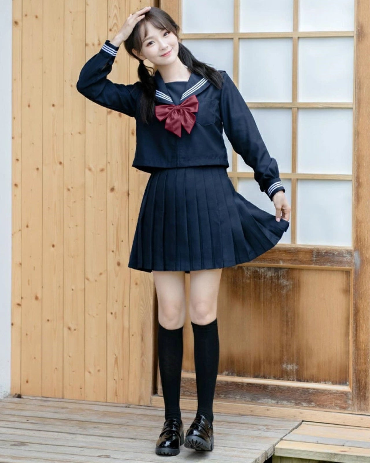 セーラー服 学生服 制服 学生  コスプレ衣装　女子高生 　長袖 　ネイビー