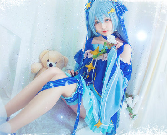 ウィッグ付き VOCALOID 雪ミク Twinkle Snow 風 コスプレ 衣装 2017 ボーカロイド