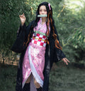 竈門禰豆子風 コスプレ衣装 ウィッグ付き 和服コスチューム 8点セット