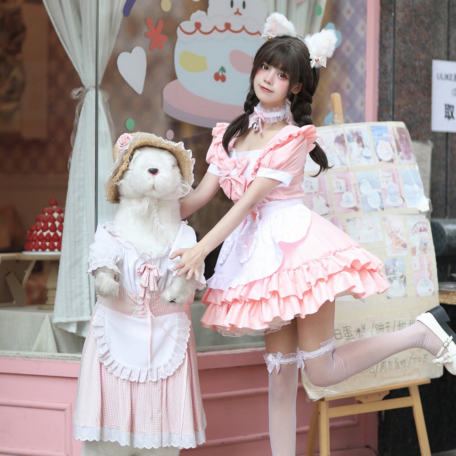 メイド服 ロリータ コスプレ ワンピース レディース 半袖 リボン 4色