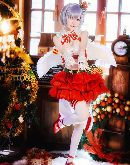 レム Xmas コスプレ へそ出しトップスとスカートセット