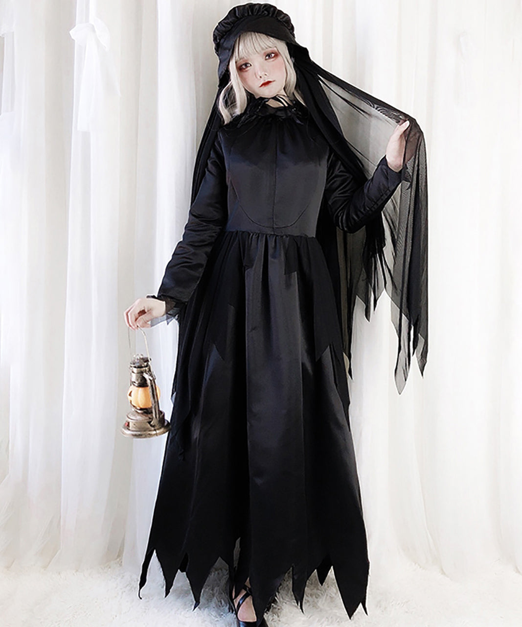 ハロウィン コスプレ ワンピース ゴシック ロング丈 暗黒 ブラック