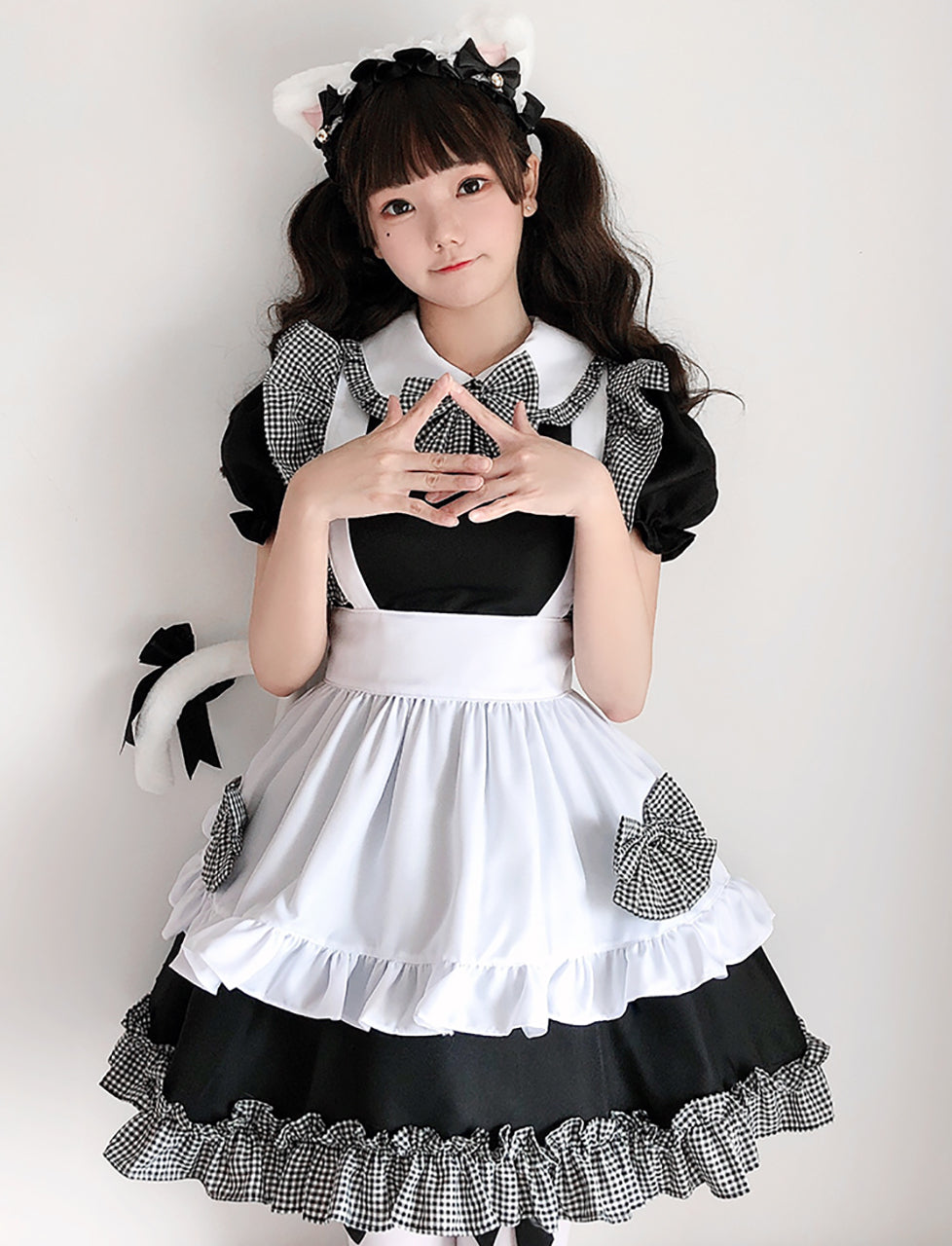 メイド服 ロリータ ワンピース メイド服 ミニ丈 ギンガムチェック フリル