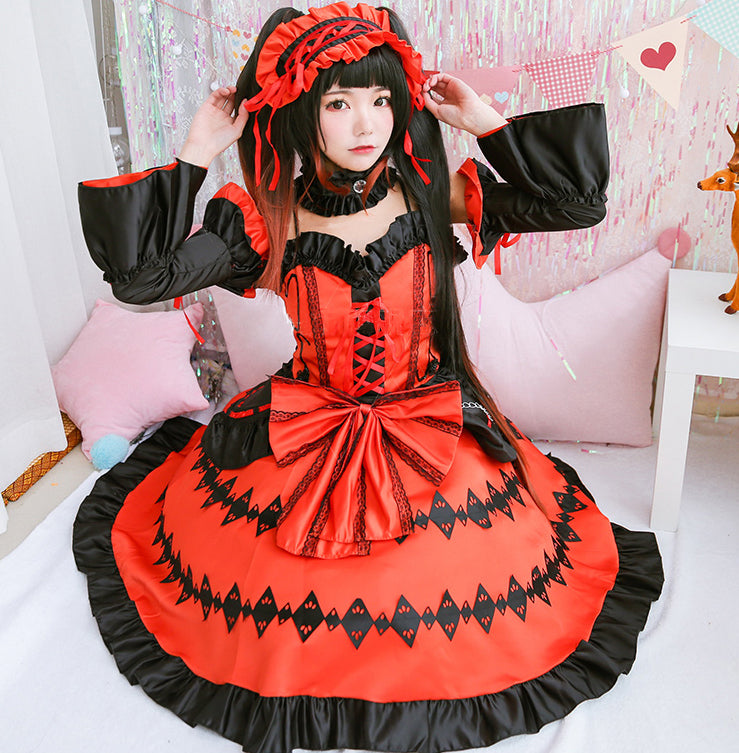 ウィッグ付き デート・ア・ライブ 時崎狂三 オレンジ ドレス コスプレ衣装