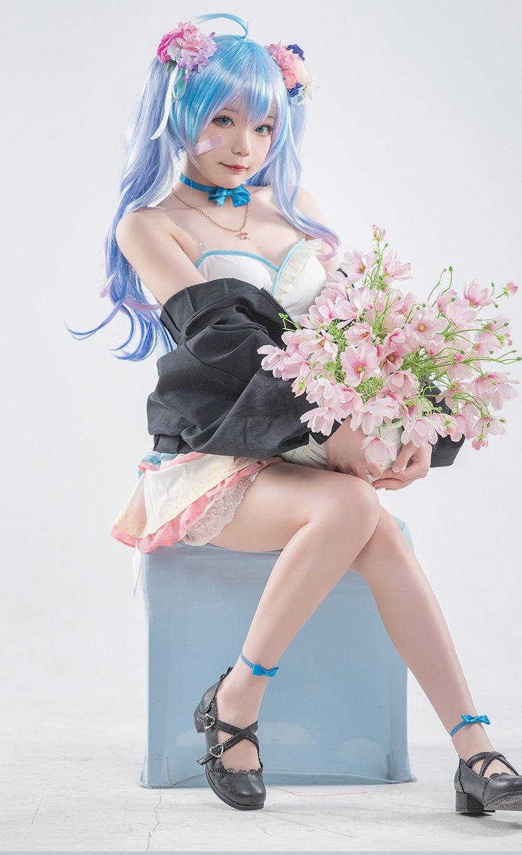初音 ミク ボーカロイド 感謝祭 ワンピース 白ミク ウィッグ付き　イベント　コミケ　初心者