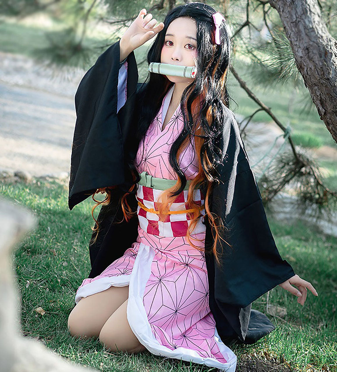 鬼滅の刃 竈門禰豆子 コスプレ衣装 ウィッグ付き 8点セット 全身