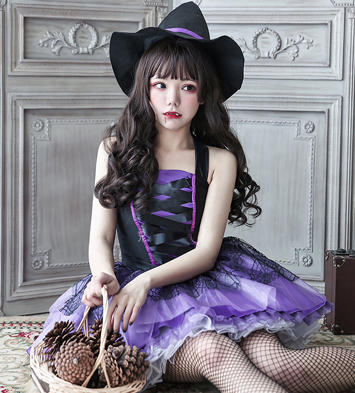 ハロウィン 魔女 コスプレ 衣装 パープル ワンピース レディース