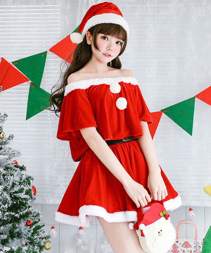 クリスマス コスプレ ミニスカート サンタ 半袖 オフショル サンタ服 セットアップ