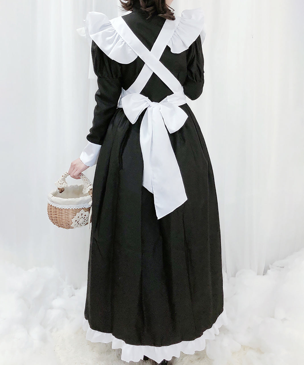 メイド服 ワンピース ロリータ クラシカル エプロン モノクロ ロング丈