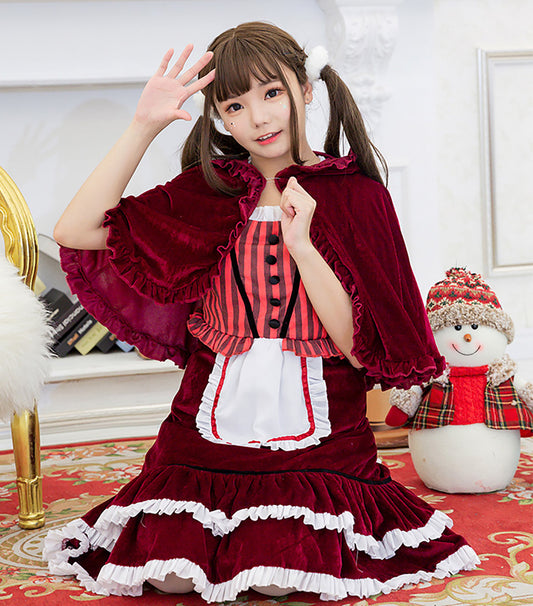 ケープ付き ロリータ ワンピース  レッド