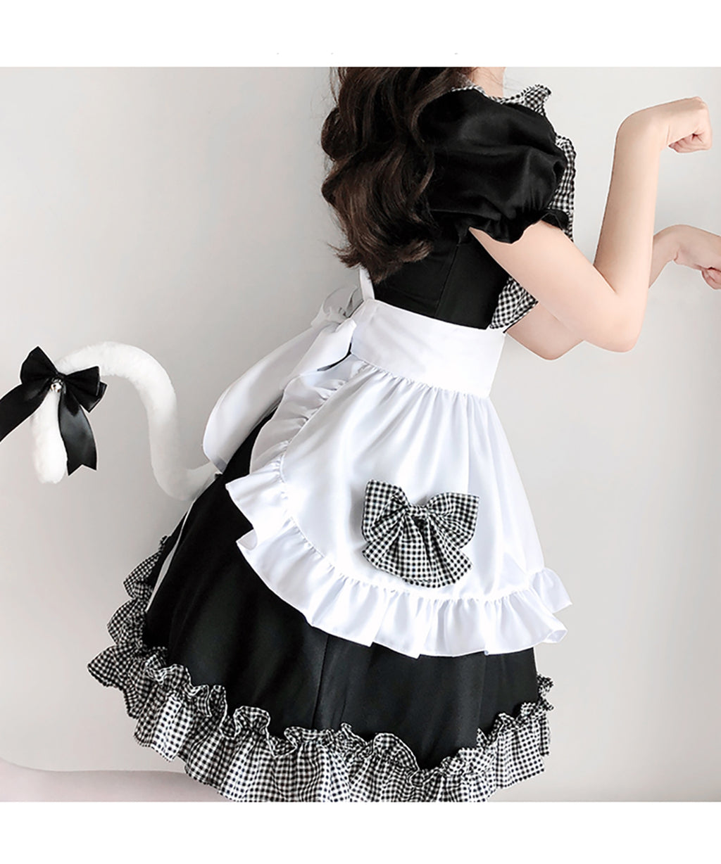 メイド服 ロリータ ワンピース メイド服 ミニ丈 ギンガムチェック フリル