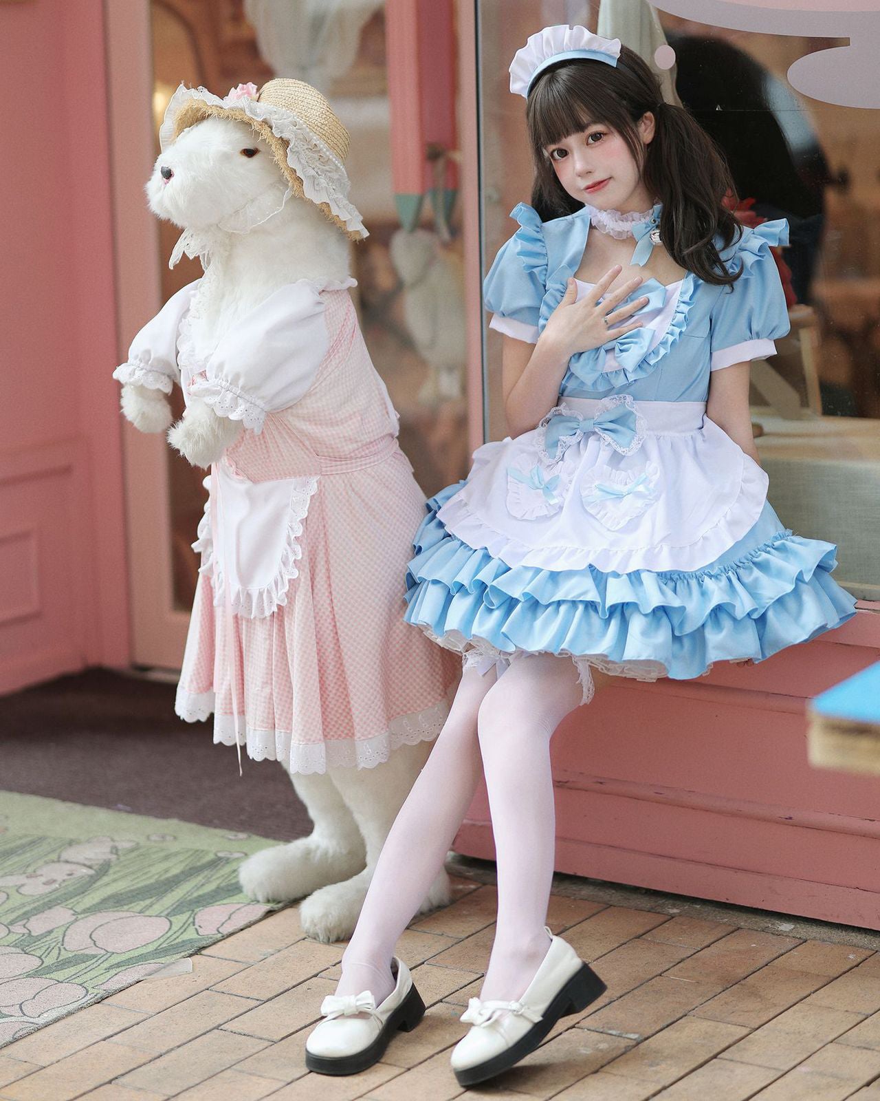 仮装 メイド服 4点セット メイド コスチューム 半袖 女性Lolita