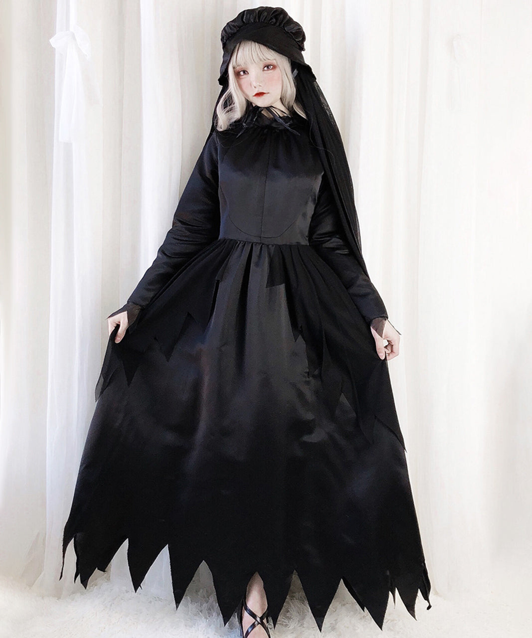 ハロウィン コスプレ ワンピース ゴシック ロング丈 暗黒 ブラック
