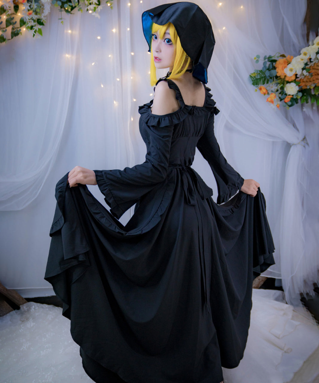 ウィッグ付き 死神坊ちゃんと黒メイド コスプレ ワンピース ブラック アリス