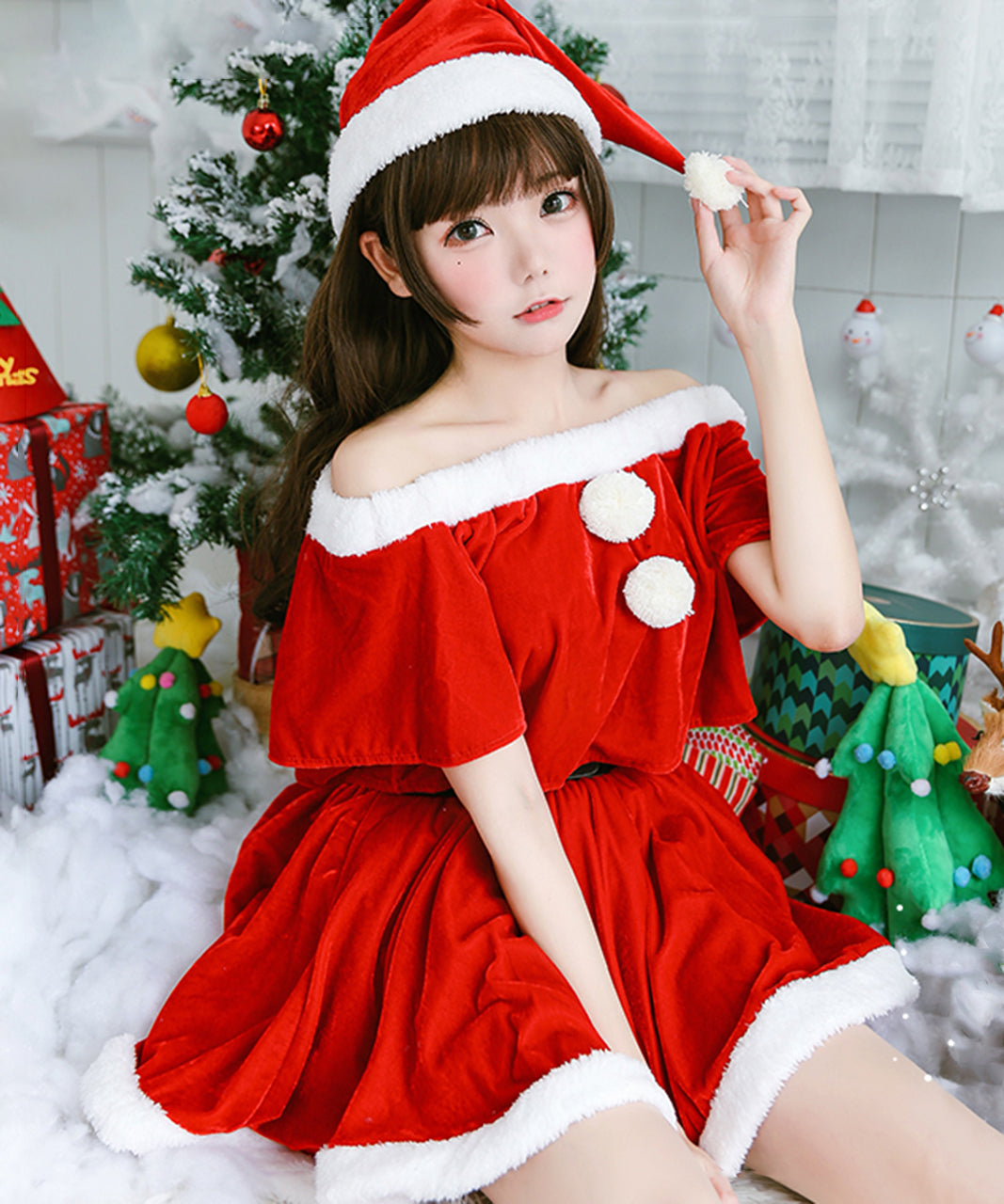 クリスマス コスプレ ミニスカート サンタ 半袖 オフショル サンタ服