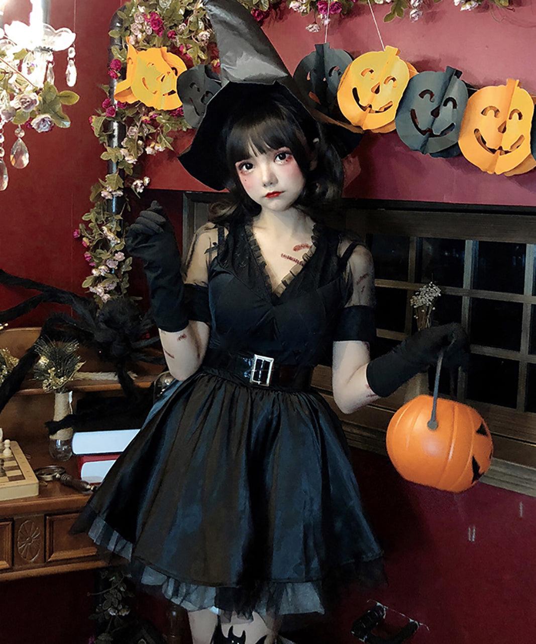 メイド服 コスプレ XL かぼちゃ ハロウィン かわいい 3点セット