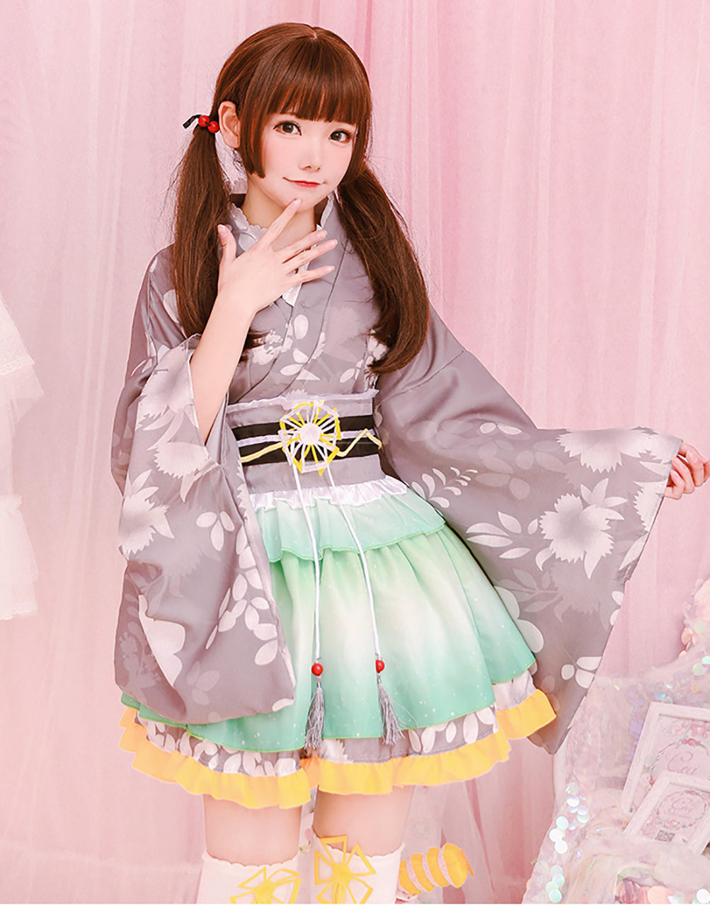 浴衣 和風 ミニスカ コスプレ 衣装　グリーン