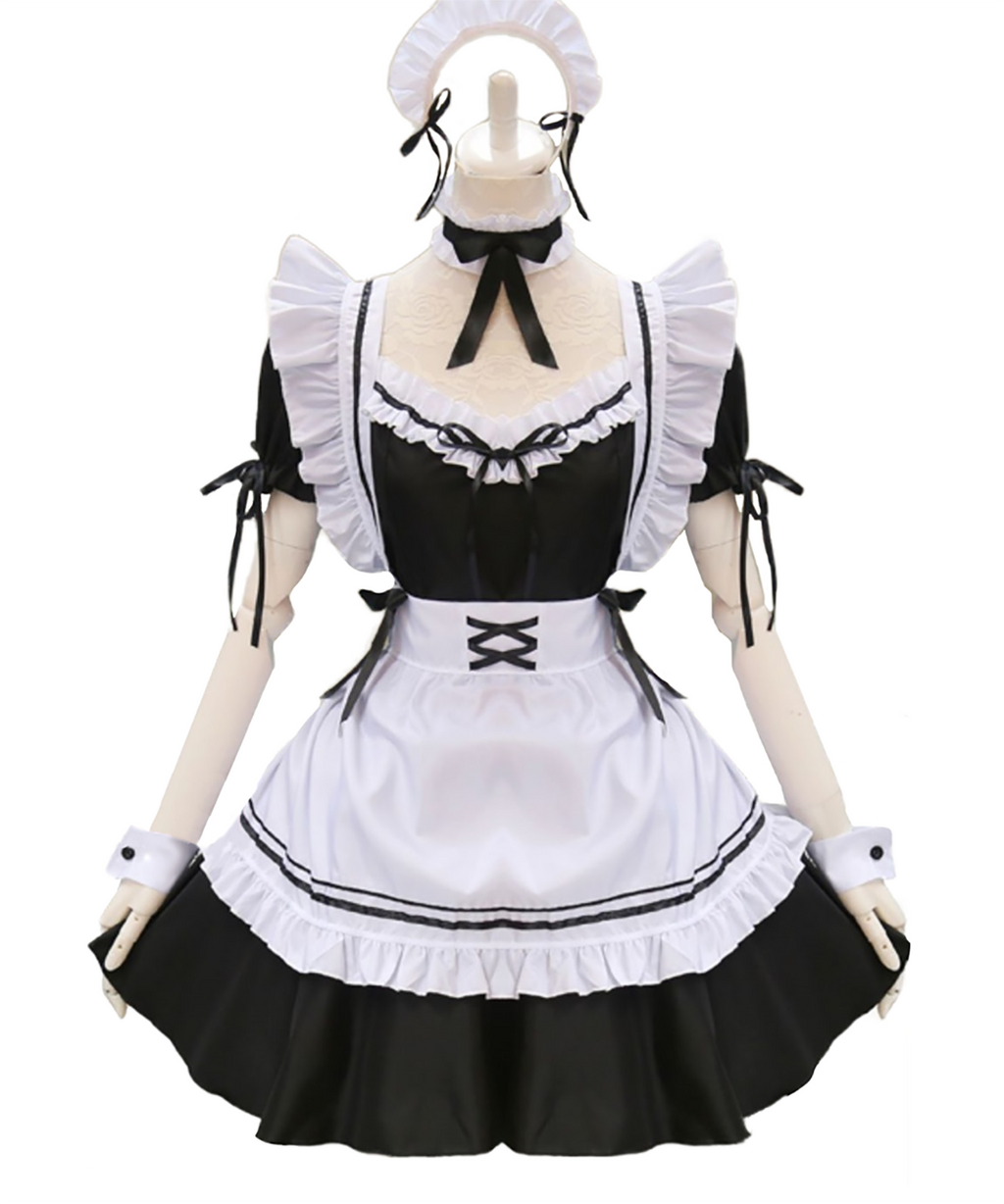 メイド服 コスプレ モノクロ パフスリーブ スクエアネック ミニ丈
