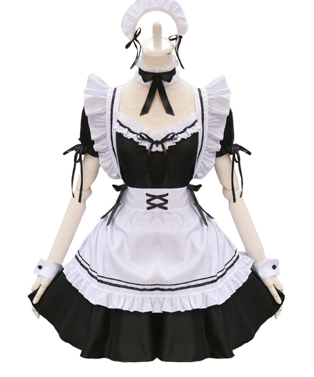 メイド服 コスプレ モノクロ パフスリーブ スクエアネック ミニ丈