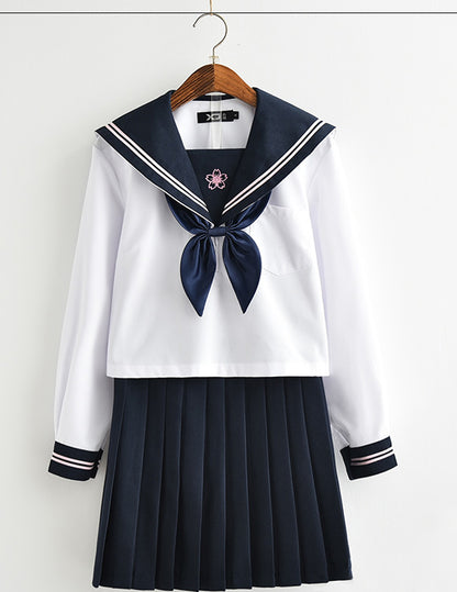 セーラー服 制服 長袖 コスチューム 衣装 (ホワイト)