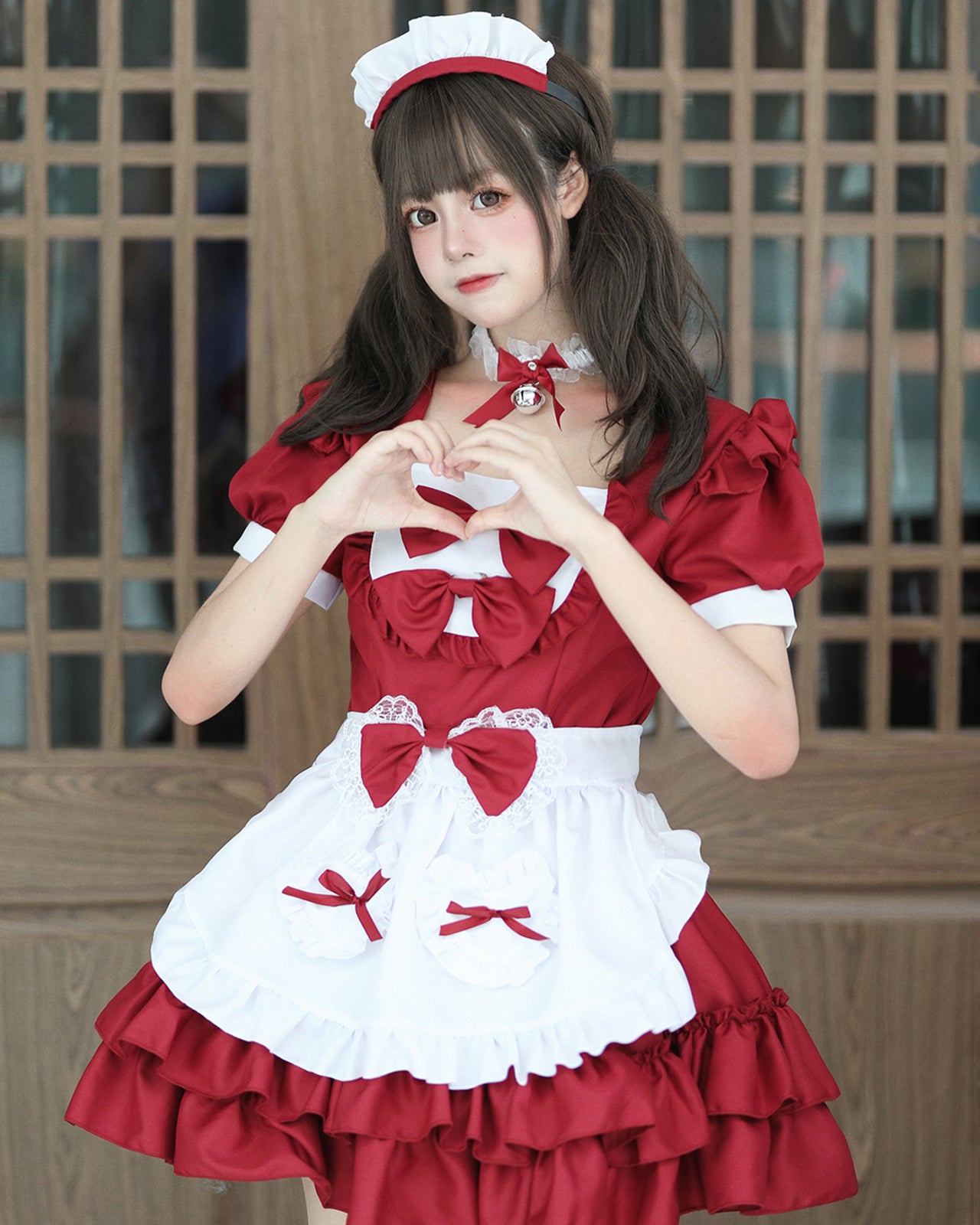 メイド服 ロリータ コスプレ ワンピース レディース 半袖 リボン 4色