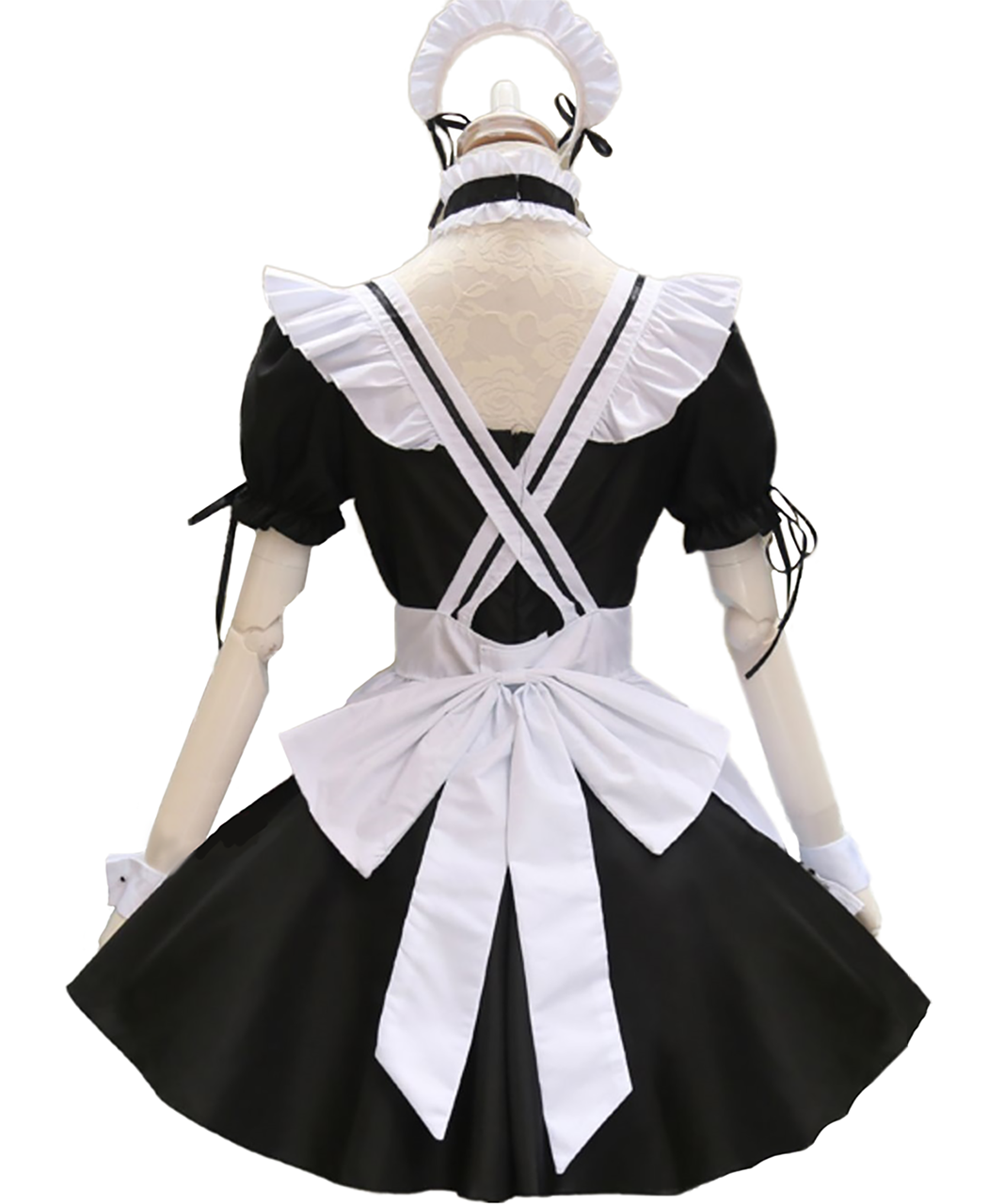 メイド服 コスプレ モノクロ パフスリーブ スクエアネック ミニ丈