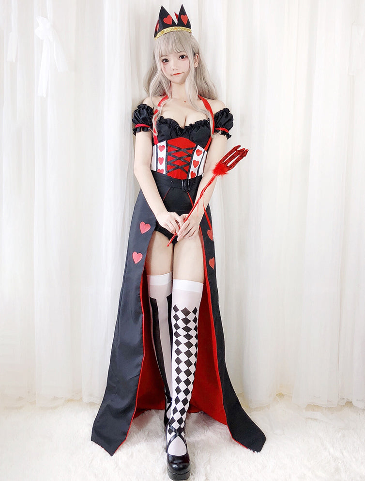 ハートの女王風 コスプレ衣装 ボディスーツ 巻きスカート 王冠付き
