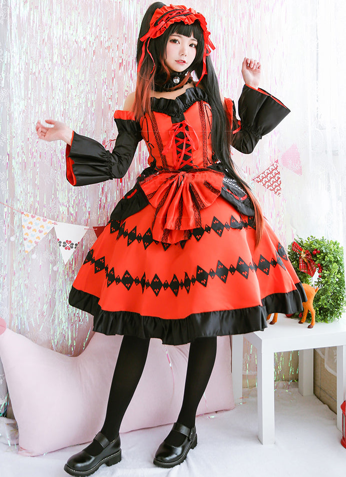 ウィッグ付き デート・ア・ライブ 時崎狂三 オレンジ ドレス コスプレ衣装