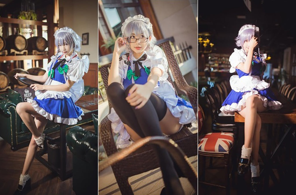 十六夜咲夜 コスプレ ワンピース エプロン カチューシャ ウィッグ セット