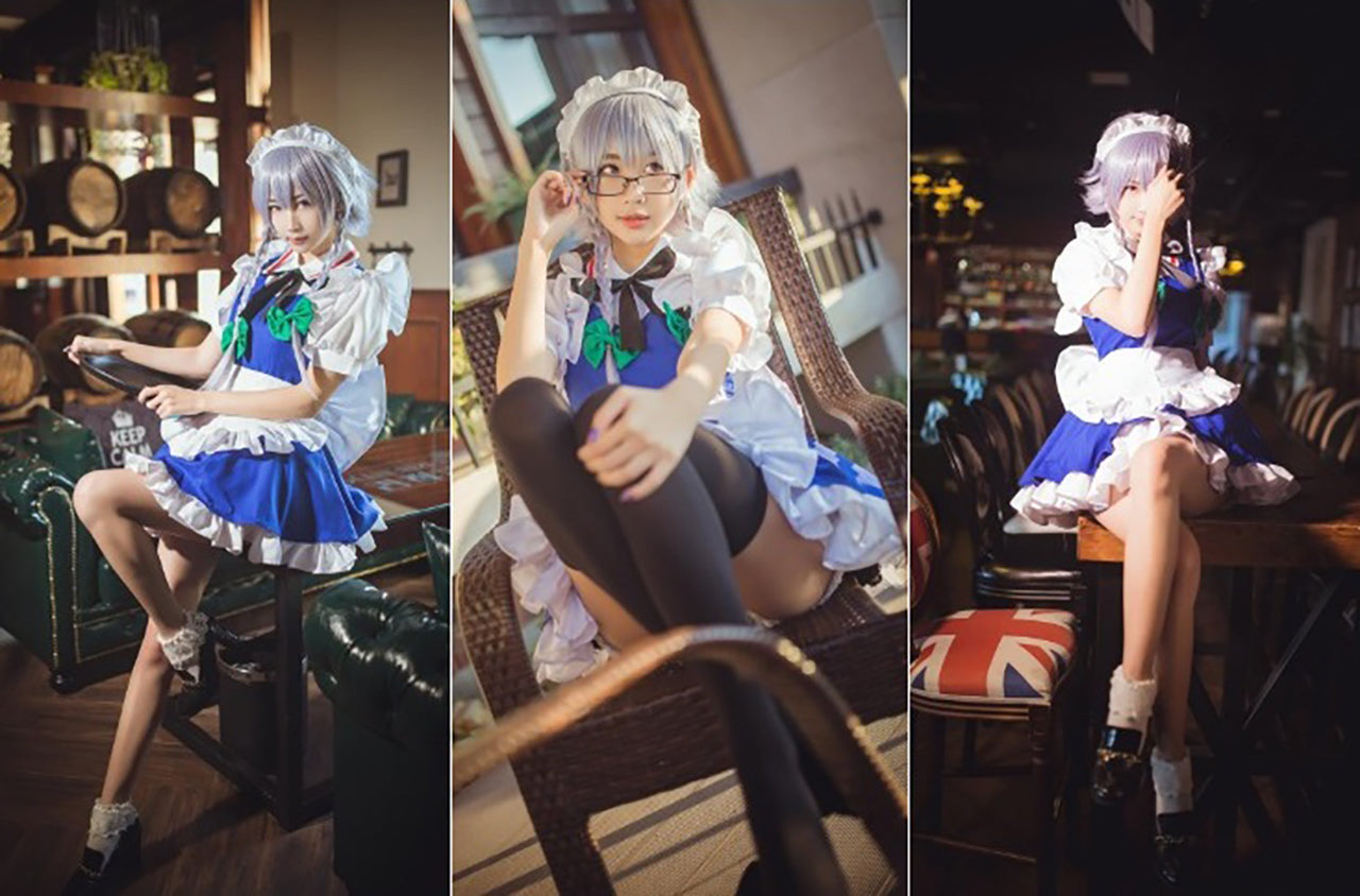 十六夜咲夜 コスプレ ワンピース エプロン カチューシャ ウィッグ セット