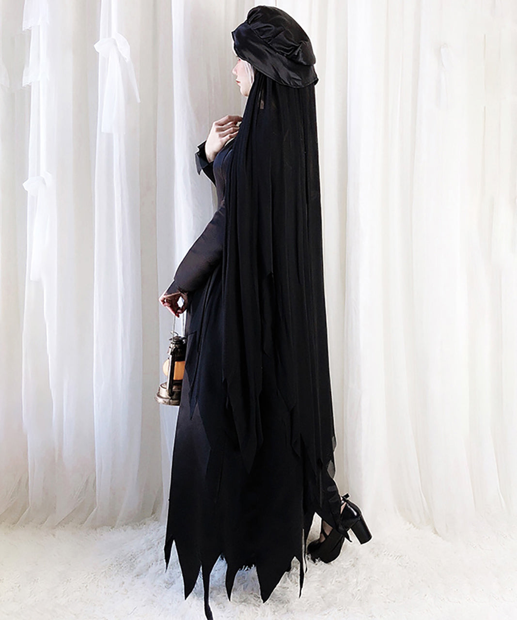 ハロウィン コスプレ ワンピース ゴシック ロング丈 暗黒 ブラック