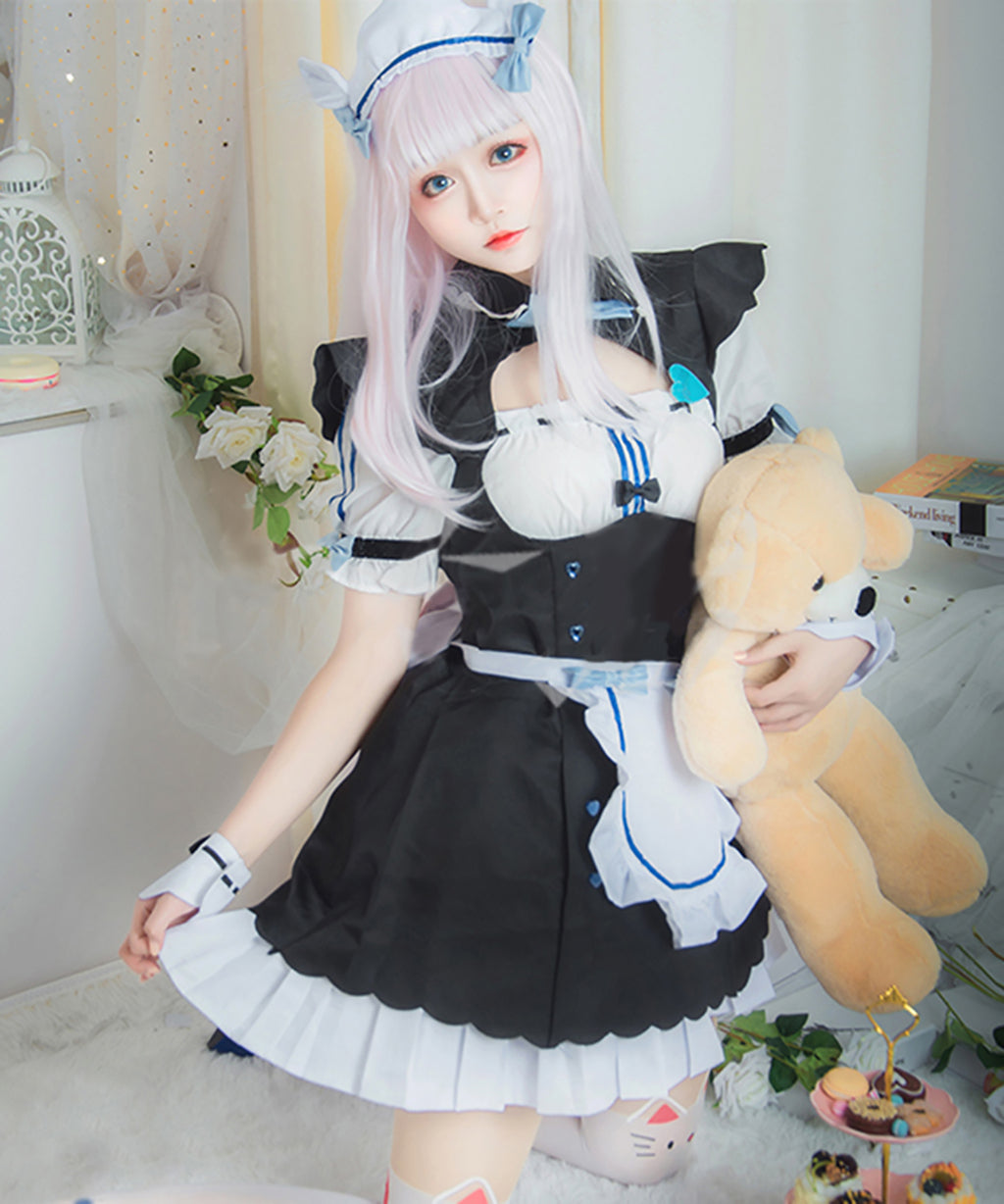 ネコぱら バニラ コスプレ衣装 ウィッグ付きメイド服