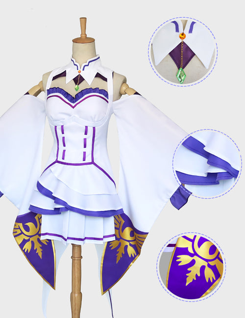 Re:ゼロから始める異世界生活 リゼロ エミリア 風 ワンピース コスプレ 衣装 ウィッグ付き