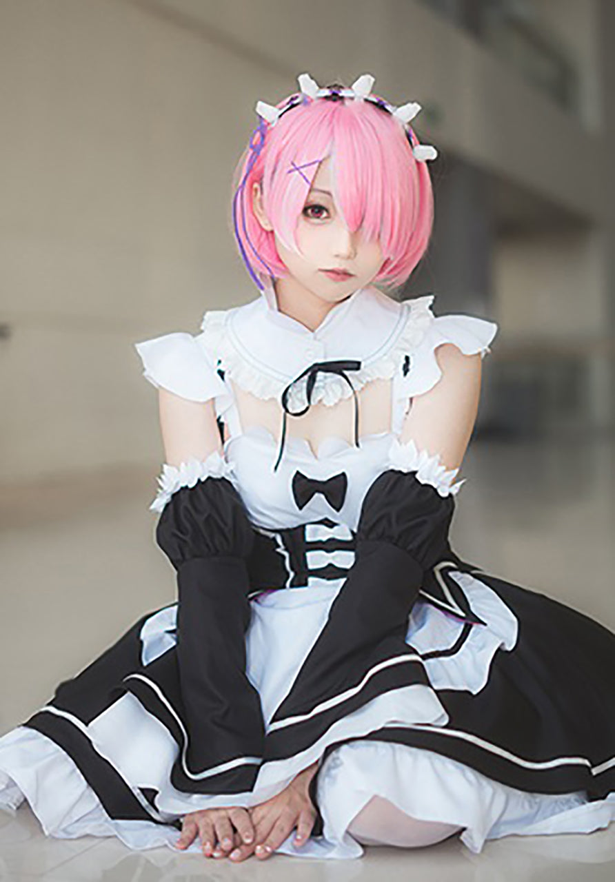 Re:ゼロから始める異世界生活 レム ラム メイド服　ウィッグ付き  リゼロ　コスプレ　衣装　コスチューム　レディース　アニメ　キャラ　男