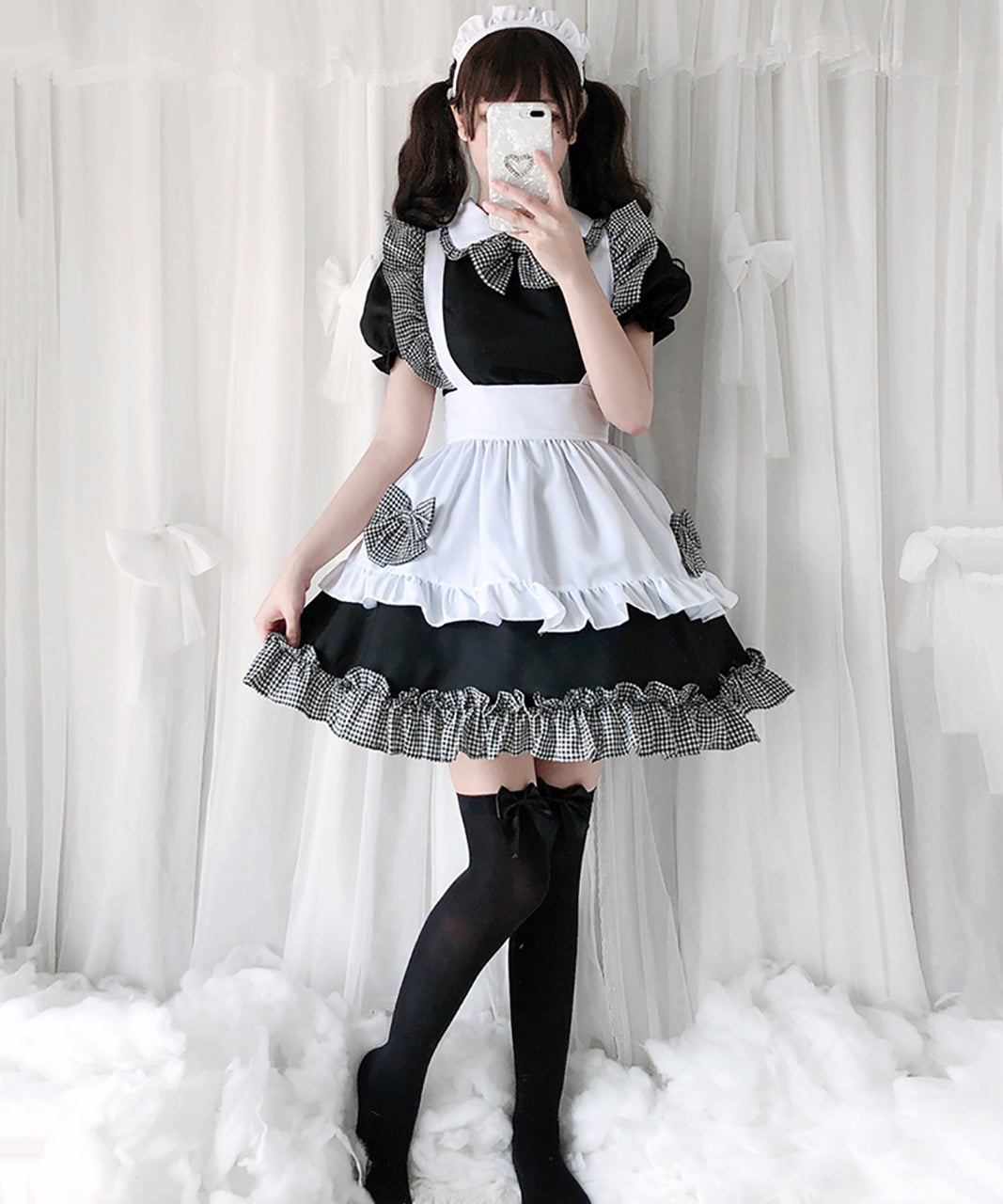 メイド服 ロリータ ワンピース メイド服 ミニ丈 ギンガムチェック フリル