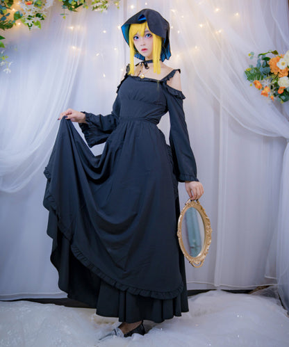 ウィッグ付き 死神坊ちゃんと黒メイド コスプレ ワンピース ブラック アリス