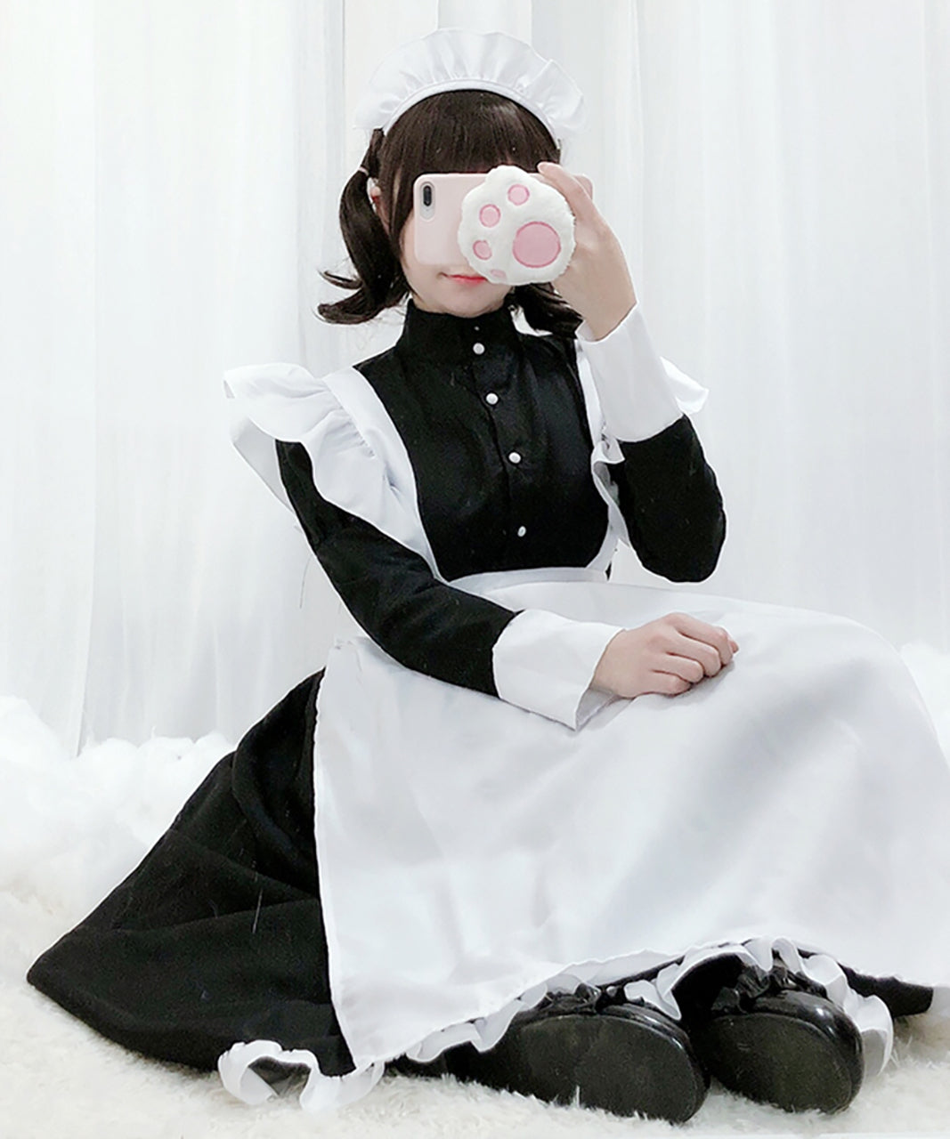 メイド服 ワンピース ロリータ クラシカル エプロン モノクロ ロング丈