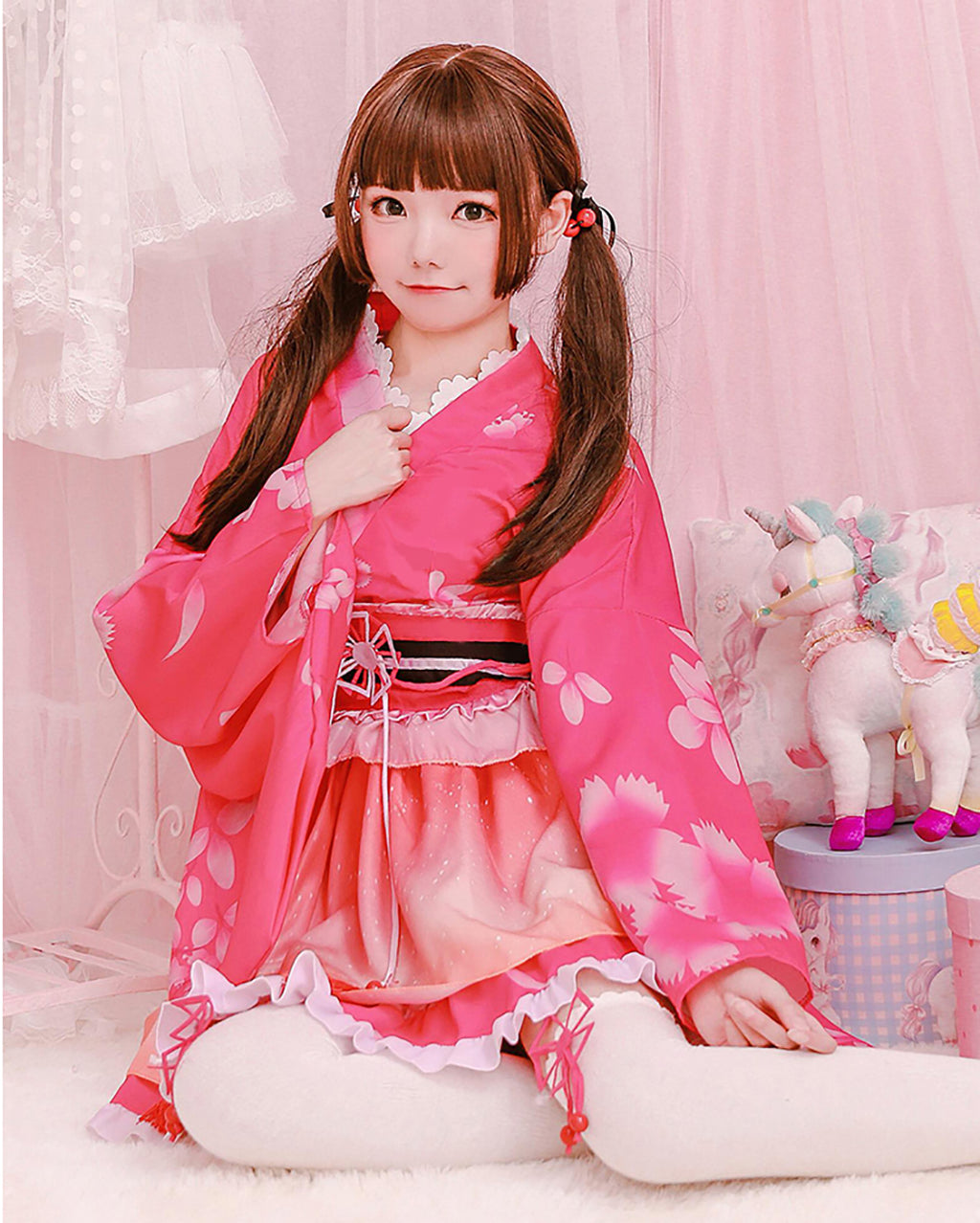 浴衣 和風 ミニスカ コスプレ 衣装　ピンク