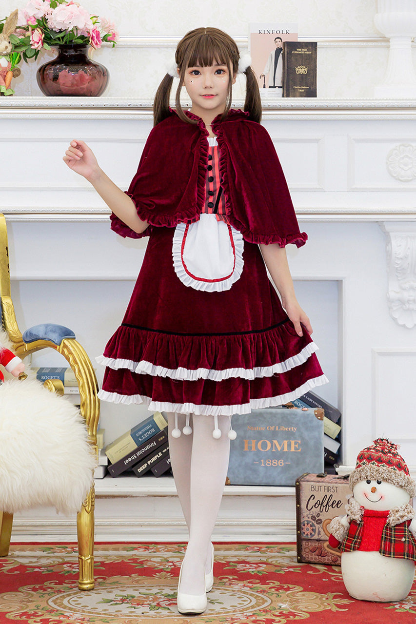 ケープ付き ロリータ ワンピース  レッド