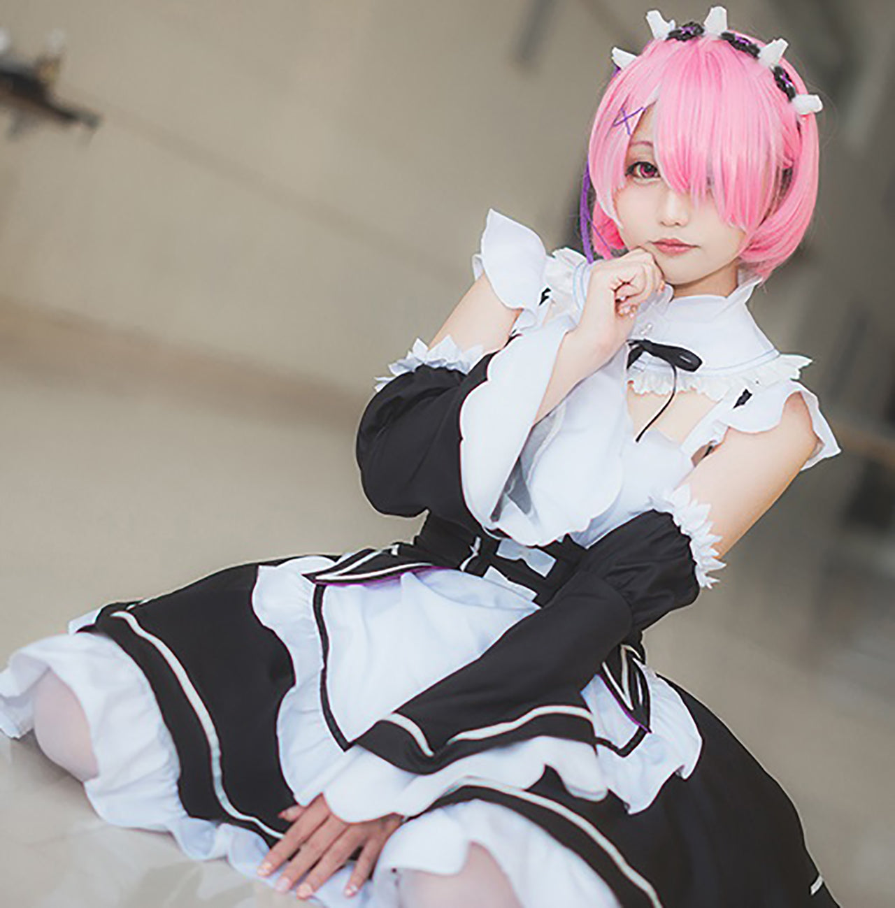 Re:ゼロから始める異世界生活 レム ラム メイド服　ウィッグ付き  リゼロ　コスプレ　衣装　コスチューム　レディース　アニメ　キャラ　男