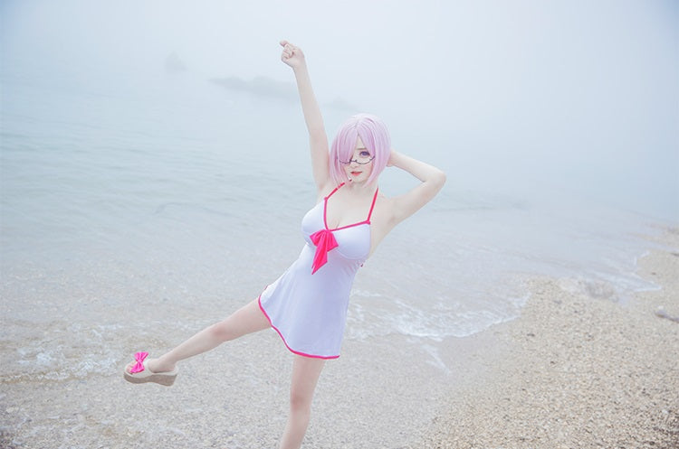 ウィッグ付☆ Fate Grand Order FGO マシュ･キリエライト 風 白 水着 ワンピース 衣装