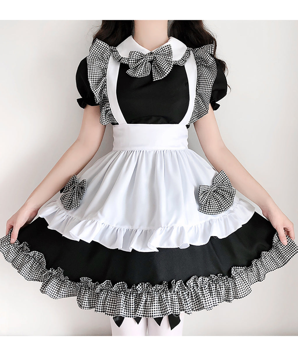 メイド服 ロリータ ワンピース メイド服 ミニ丈 ギンガムチェック フリル