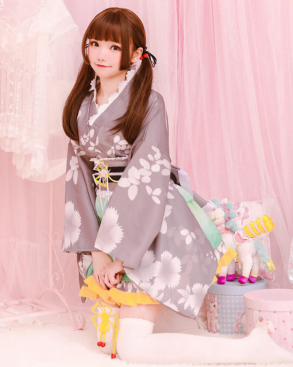 浴衣 和風 ミニスカ コスプレ 衣装　グリーン