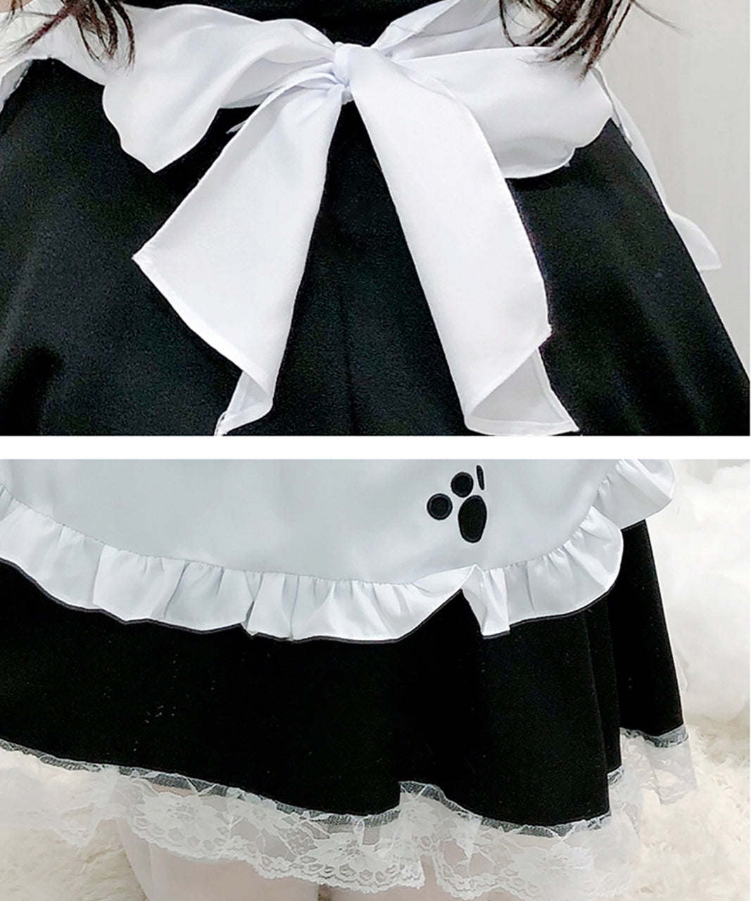 メイド服 ワンピース ロリータ フリル レース エプロン ミニ丈 猫