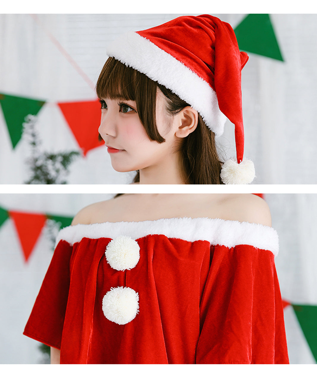 クリスマスコスプレセット 帽子付き赤サンタ服　詳細