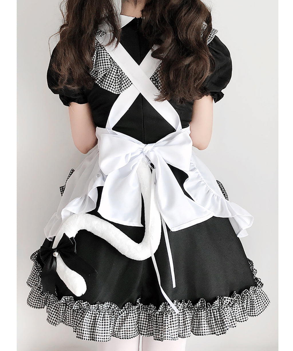 メイド服 ロリータ ワンピース メイド服 ミニ丈 ギンガムチェック フリル