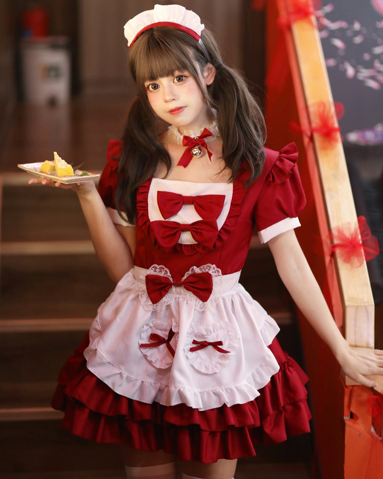 メイド服 ロリータ コスプレ ワンピース レディース 半袖 リボン 4色