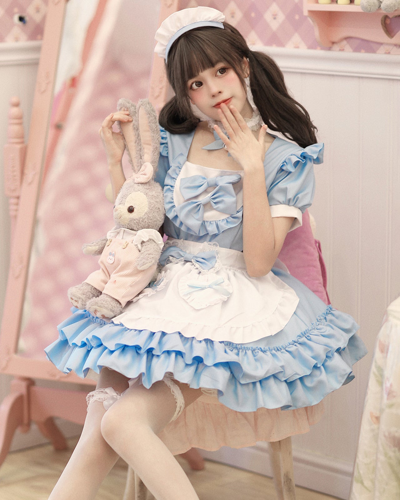 メイド服 ロリータ コスプレ ワンピース レディース 半袖 リボン 4色