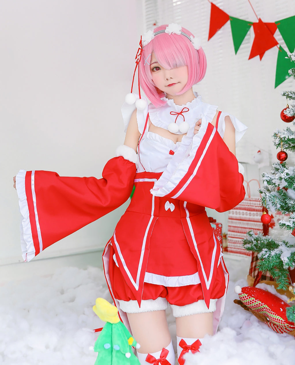 Re:ゼロから始める異世界生活 リゼロ レム ラム サンタ クリスマス ウィッグ付き  メイド